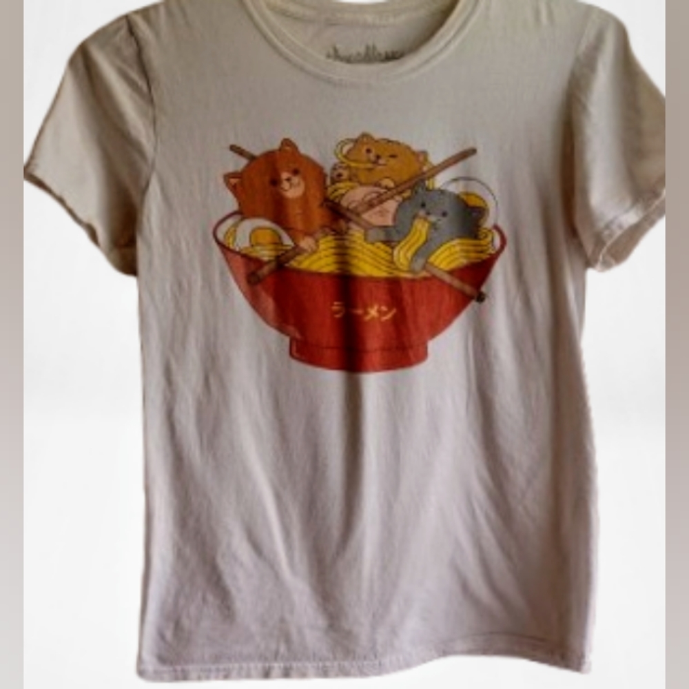 Graphic Tee Image of Cats In Bowl of Ramen Noodles Size S Threadless Brand